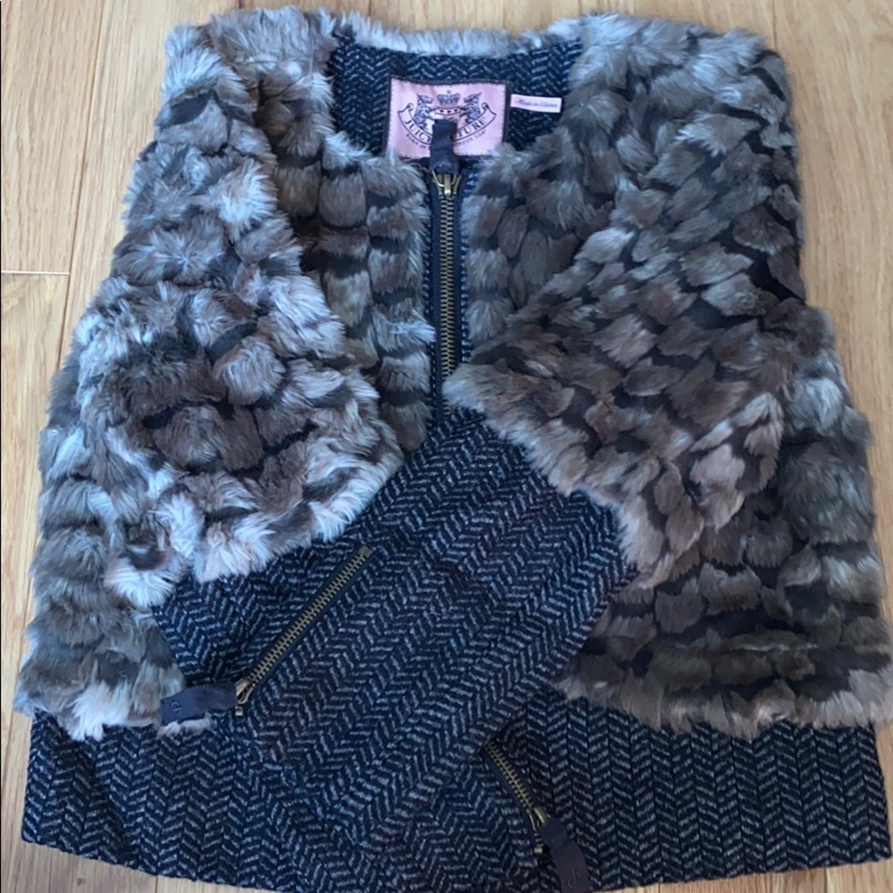 Juicy Couture Brown Faux Fur and Wool Blend Coat
